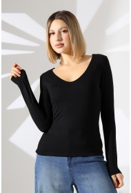 22132 KADIN TULUM V YAKA FULL LYC VORTVİSK UZUN KOL BLUZ 