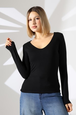 22132  KADIN  TULUM V YAKA FULL LYC VORTVİSK  UZUN KOL   BLUZ 