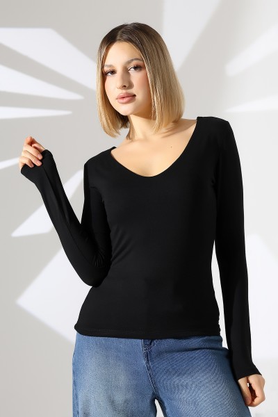 22132  KADIN  TULUM V YAKA FULL LYC VORTVİSK  UZUN KOL   BLUZ 