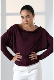 22153 KADIN OMUZ DÜŞÜMLU ASMTRK UZUN KOLU BEDENDE VE PARÇALI   BLUZ 