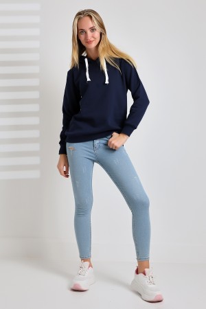 19491 KADIN DÜZ 2İP ŞARDONLU  KAPŞONLU SWETSHIRT