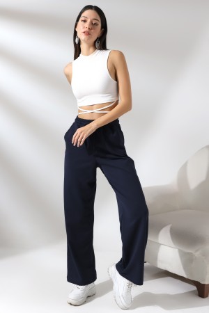 21566  KADIN CEPLİ SALAŞ GENİŞ DÖKÜMLÜ 2 İP PANTOLON 