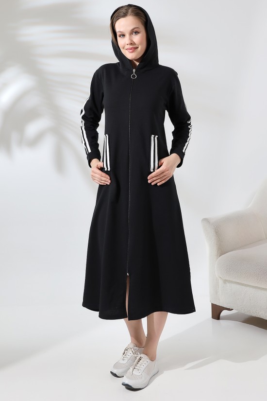 21576 BAYAN KAPŞONLU FLOTA CEPLERİ VE KOLLARI ÇİFT ÇERİTLİ BOYDAN FERMUARLI UZUN TUNİK FERMUARLI ELBİSE 21576 BAYAN KAPŞONLU FLOTA CEPLERİ VE KOLLARI ÇİFT ÇERİTLİ BOYDAN FERMUARLI UZUN TUNİK FERMUARLI ELBİSE