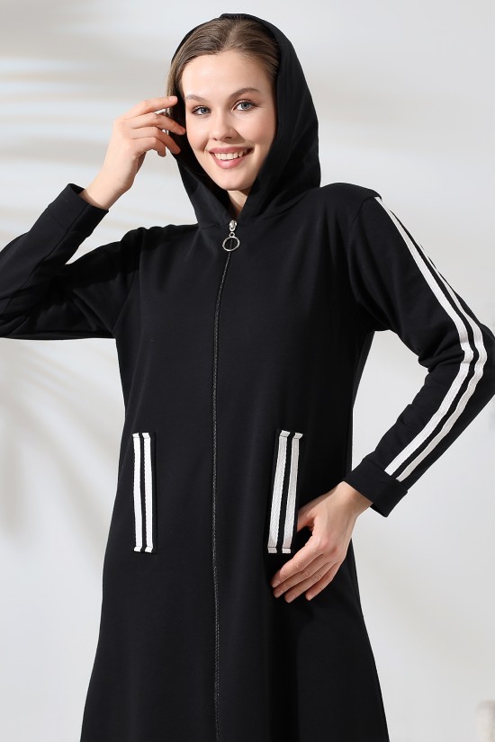 21576 BAYAN KAPŞONLU FLOTA CEPLERİ VE KOLLARI ÇİFT ÇERİTLİ BOYDAN FERMUARLI UZUN TUNİK FERMUARLI ELBİSE 21576 BAYAN KAPŞONLU FLOTA CEPLERİ VE KOLLARI ÇİFT ÇERİTLİ BOYDAN FERMUARLI UZUN TUNİK FERMUARLI ELBİSE