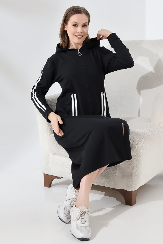 21576 BAYAN KAPŞONLU FLOTA CEPLERİ VE KOLLARI ÇİFT ÇERİTLİ BOYDAN FERMUARLI UZUN TUNİK FERMUARLI ELBİSE 21576 BAYAN KAPŞONLU FLOTA CEPLERİ VE KOLLARI ÇİFT ÇERİTLİ BOYDAN FERMUARLI UZUN TUNİK FERMUARLI ELBİSE