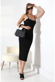 22069 KADIN JAKARLI VİYANA İP ASKILI ASKI AYARLI UZUN ELBİSE  