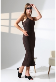 22069 KADIN JAKARLI VİYANA İP ASKILI ASKI AYARLI UZUN ELBİSE  