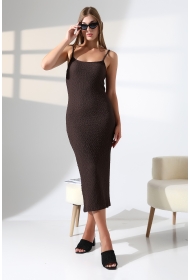 22069 KADIN JAKARLI VİYANA İP ASKILI ASKI AYARLI UZUN ELBİSE  